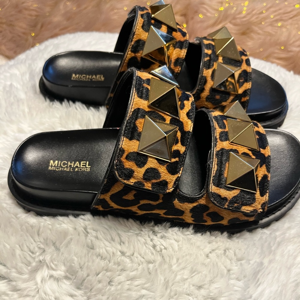 NWT Michael Kors Leopard Slides